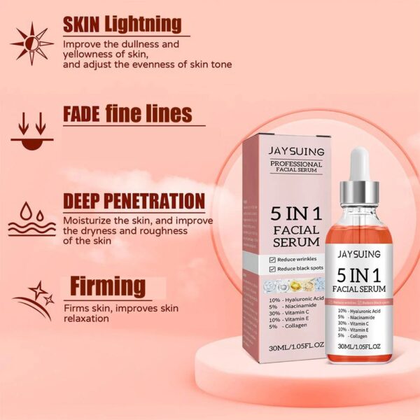 5-in-1 Anti-Wrinkle and Anti-Aging Facial Serum, Black Spot Reduction, Pore Shrinking and Skin Lightening Formula, 30ml/1.05 fl oz - Image 7