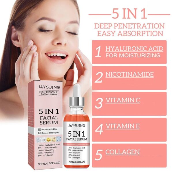 5-in-1 Anti-Wrinkle and Anti-Aging Facial Serum, Black Spot Reduction, Pore Shrinking and Skin Lightening Formula, 30ml/1.05 fl oz - Image 2